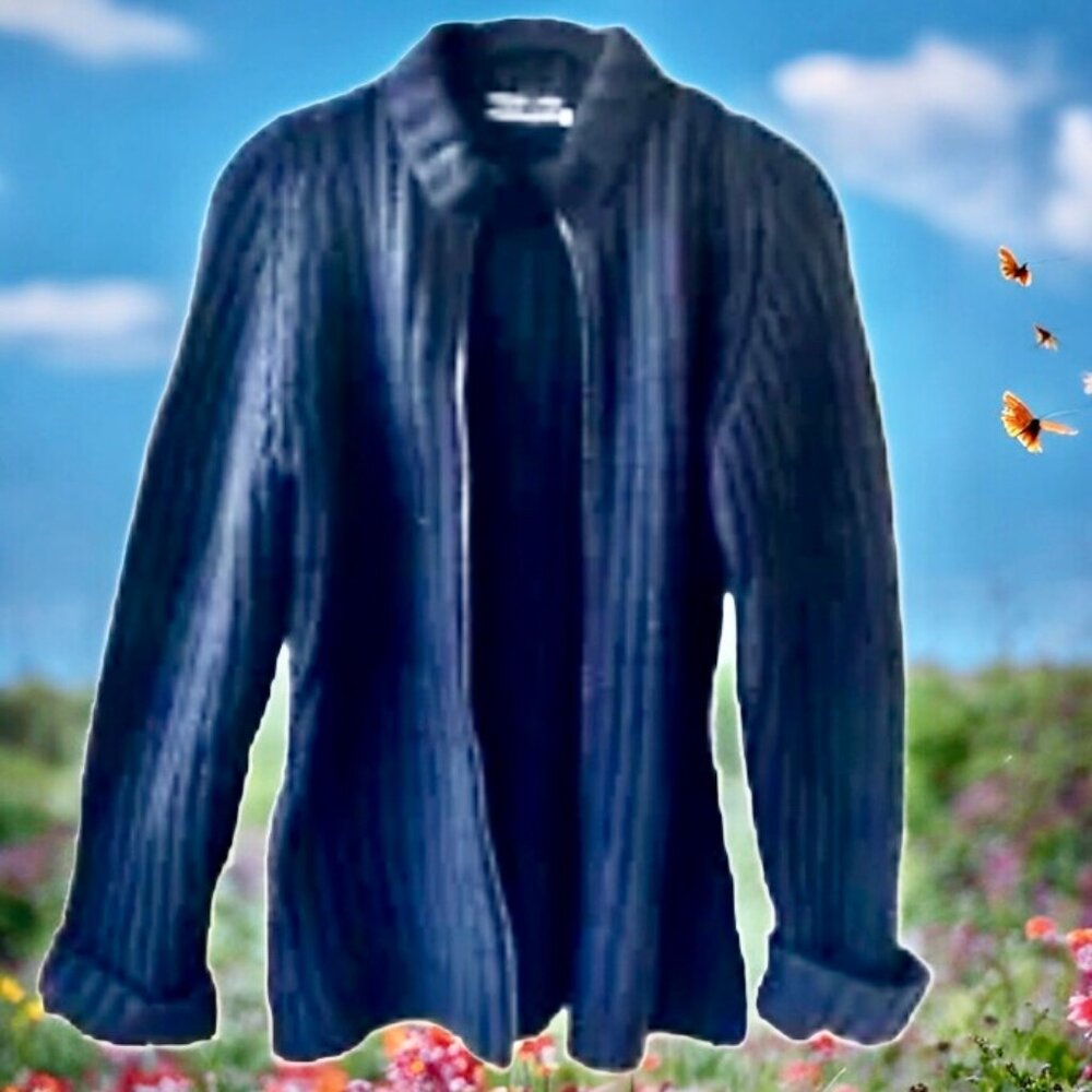 Joseph Tricot Black 100% Pure New Wool Heavy Ribbed Zip Cardigan Sweater S UK